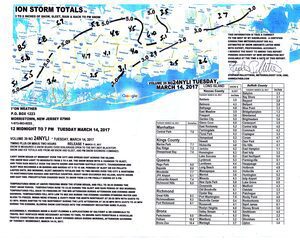 Weather map with snowfall amounts